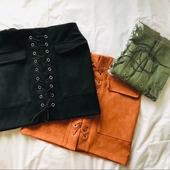 Dresses & Skirts - High Waisted Bodycon Skirt with Front Lace Up Tie